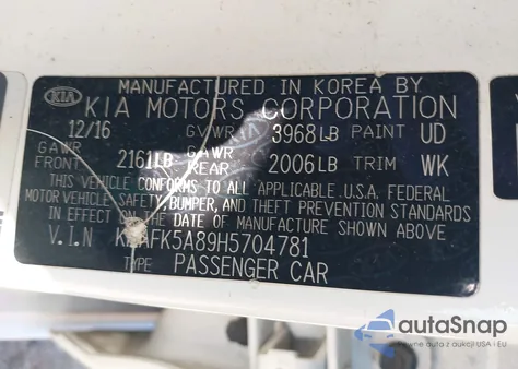 2017 Kia Forte Lx z USA, uszkodzony, nr VIN KNAFK5A89H5704781